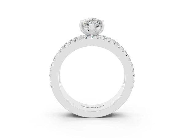 Platinum Marquise Cut Moissanite Solitaire Ring with Pavé and Channel Set Band