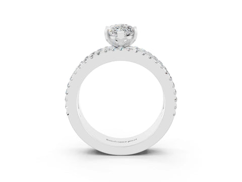 White gold Marquise Cut Moissanite Solitaire Ring with Pavé and Channel Set Band_3