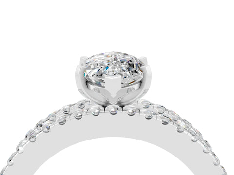 White gold Marquise Cut Moissanite Solitaire Ring with Pavé and Channel Set Band_4
