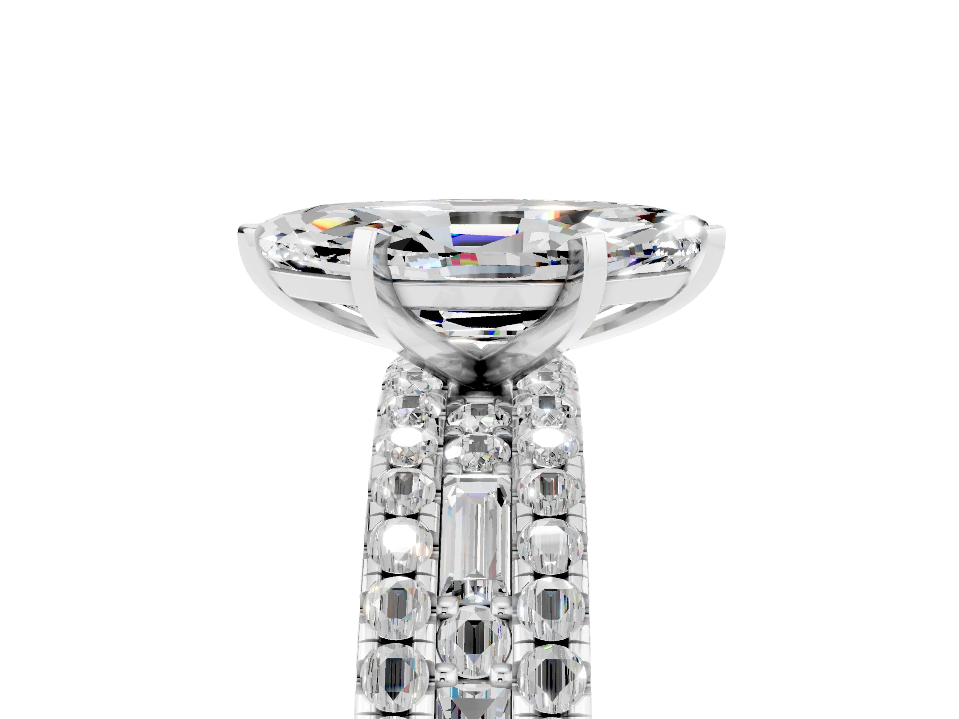 White gold Marquise Cut Moissanite Solitaire Ring with Pavé and Channel Set Band_5