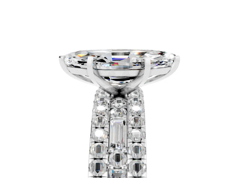 White gold Marquise Cut Moissanite Solitaire Ring with Pavé and Channel Set Band_5
