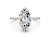 White gold Marquise Cut Moissanite Solitaire Ring with Pave Band and Four Prong Setting_12