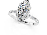 White gold Marquise Cut Moissanite Solitaire Ring with Pave Band and Four Prong Setting_13