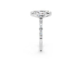 White gold Marquise Cut Moissanite Solitaire Ring with Pave Band and Four Prong Setting_14