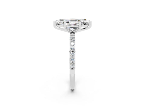 White gold Marquise Cut Moissanite Solitaire Ring with Pave Band and Four Prong Setting_14