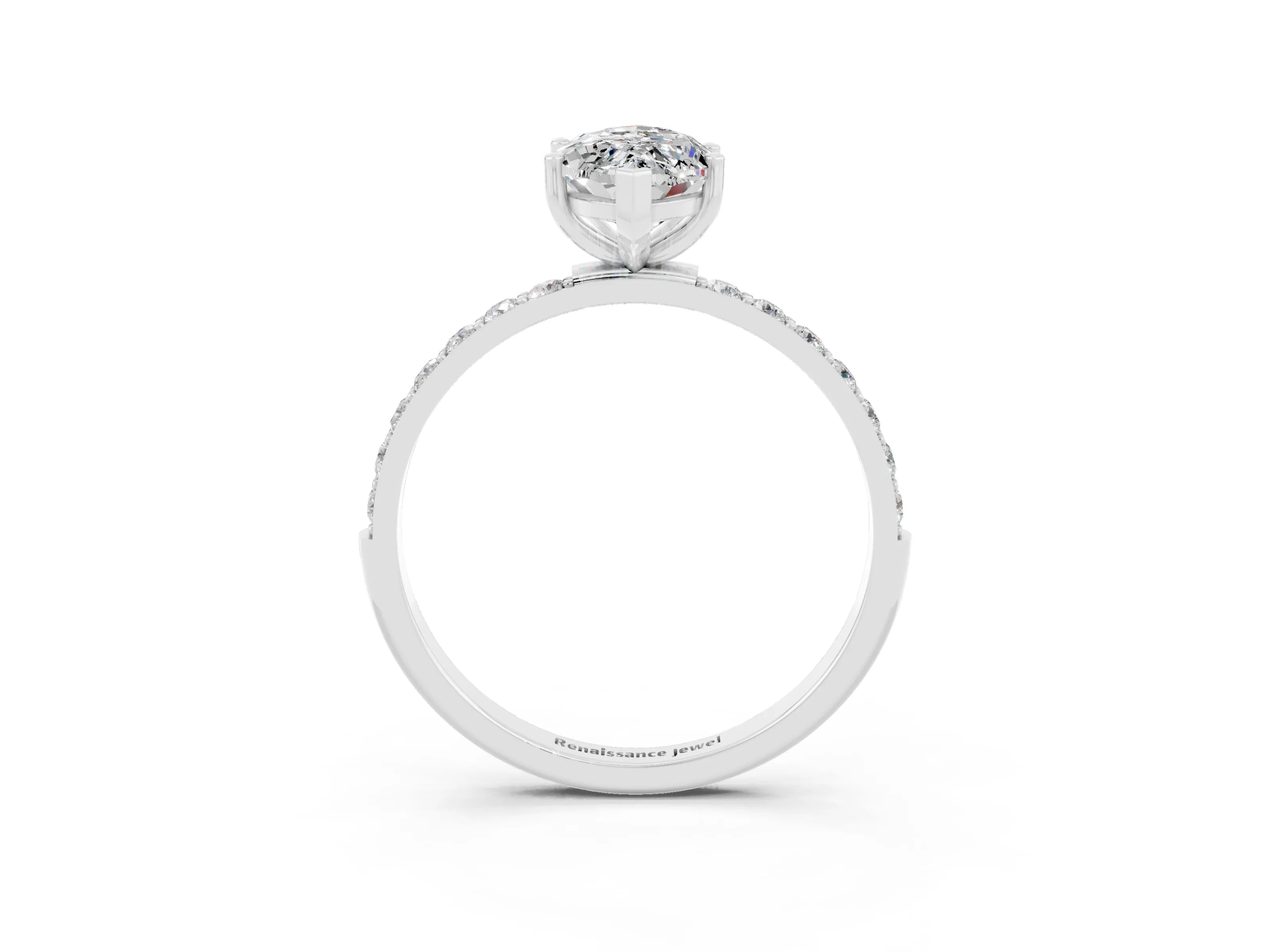 White gold Marquise Cut Moissanite Solitaire Ring with Pave Band and Four Prong Setting_15