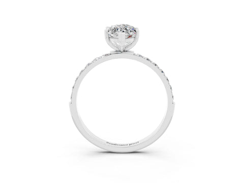White gold Marquise Cut Moissanite Solitaire Ring with Pave Band and Four Prong Setting_15