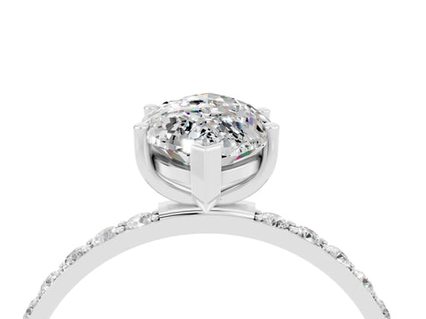 White gold Marquise Cut Moissanite Solitaire Ring with Pave Band and Four Prong Setting_16