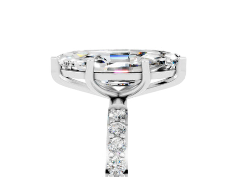 White gold Marquise Cut Moissanite Solitaire Ring with Pave Band and Four Prong Setting_17