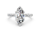 White gold Marquise Cut Moissanite Solitaire Ring with Round  Pavé Band and Four-Prong Setting_48