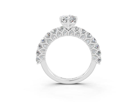 White gold Marquise Cut Moissanite Solitaire Ring with Shared Prong Pavé Band and Four-Prong Setting_3