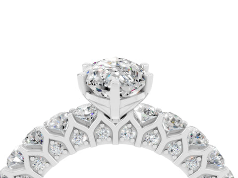 White gold Marquise Cut Moissanite Solitaire Ring with Shared Prong Pavé Band and Four-Prong Setting_4