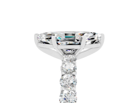 White gold Marquise Cut Moissanite Solitaire Ring with Shared Prong Pavé Band and Four-Prong Setting_5
