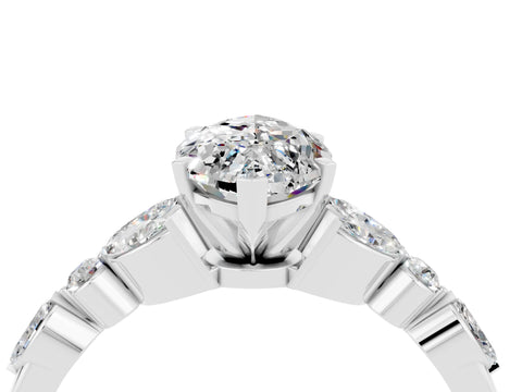 White gold Marquise Cut Moissanite Solitaire Ring with Side Stones and Four-Prong Setting_16