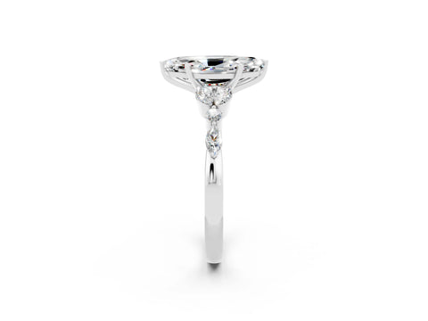 White gold Marquise Cut Moissanite Solitaire Ring with Side Stones and Four-Prong Setting_26