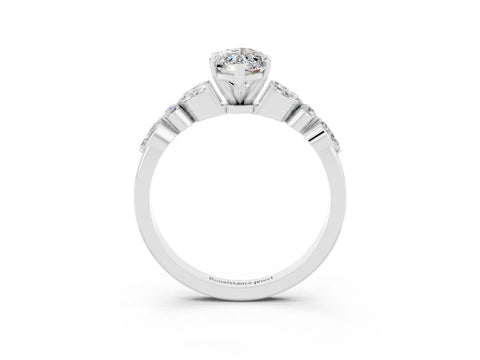 White gold Marquise Cut Moissanite Solitaire Ring with Side Stones and Four-Prong Setting_27