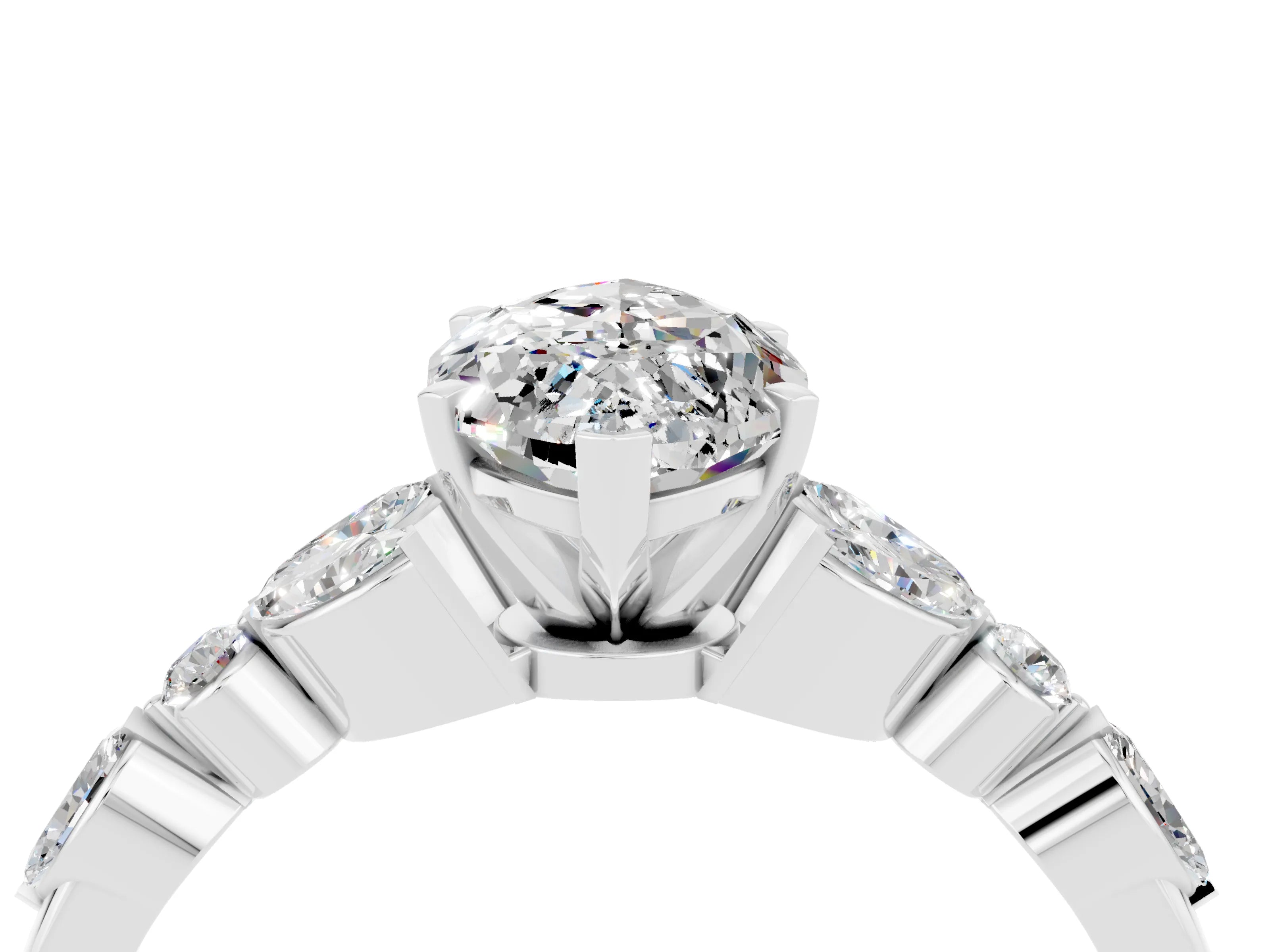 White gold Marquise Cut Moissanite Solitaire Ring with Side Stones and Four-Prong Setting_28