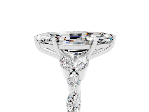 White gold Marquise Cut Moissanite Solitaire Ring with Side Stones and Four-Prong Setting_29