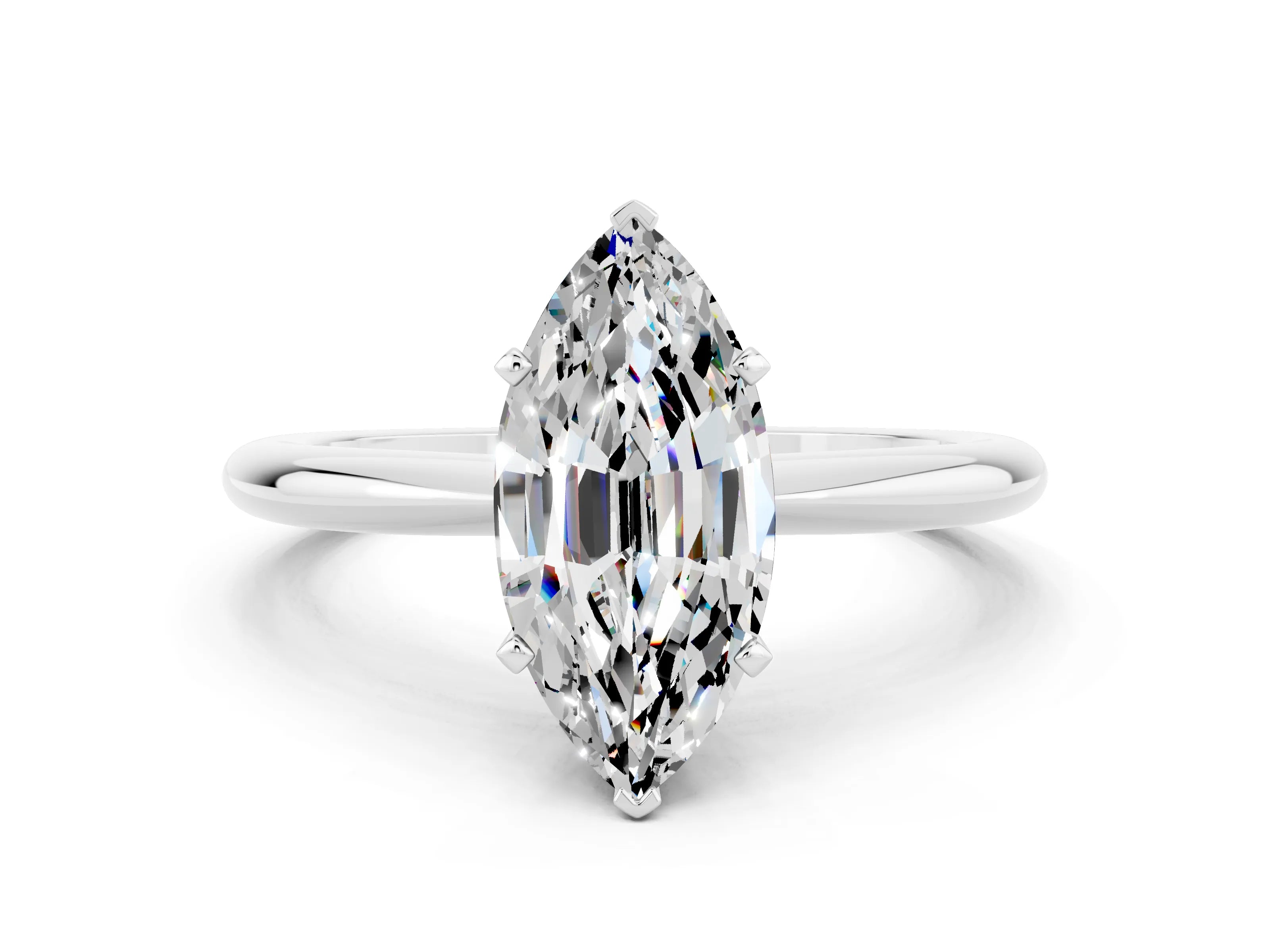 White gold Marquise Cut Moissanite Solitaire Ring with Six-Prong Setting and Classic Band_12