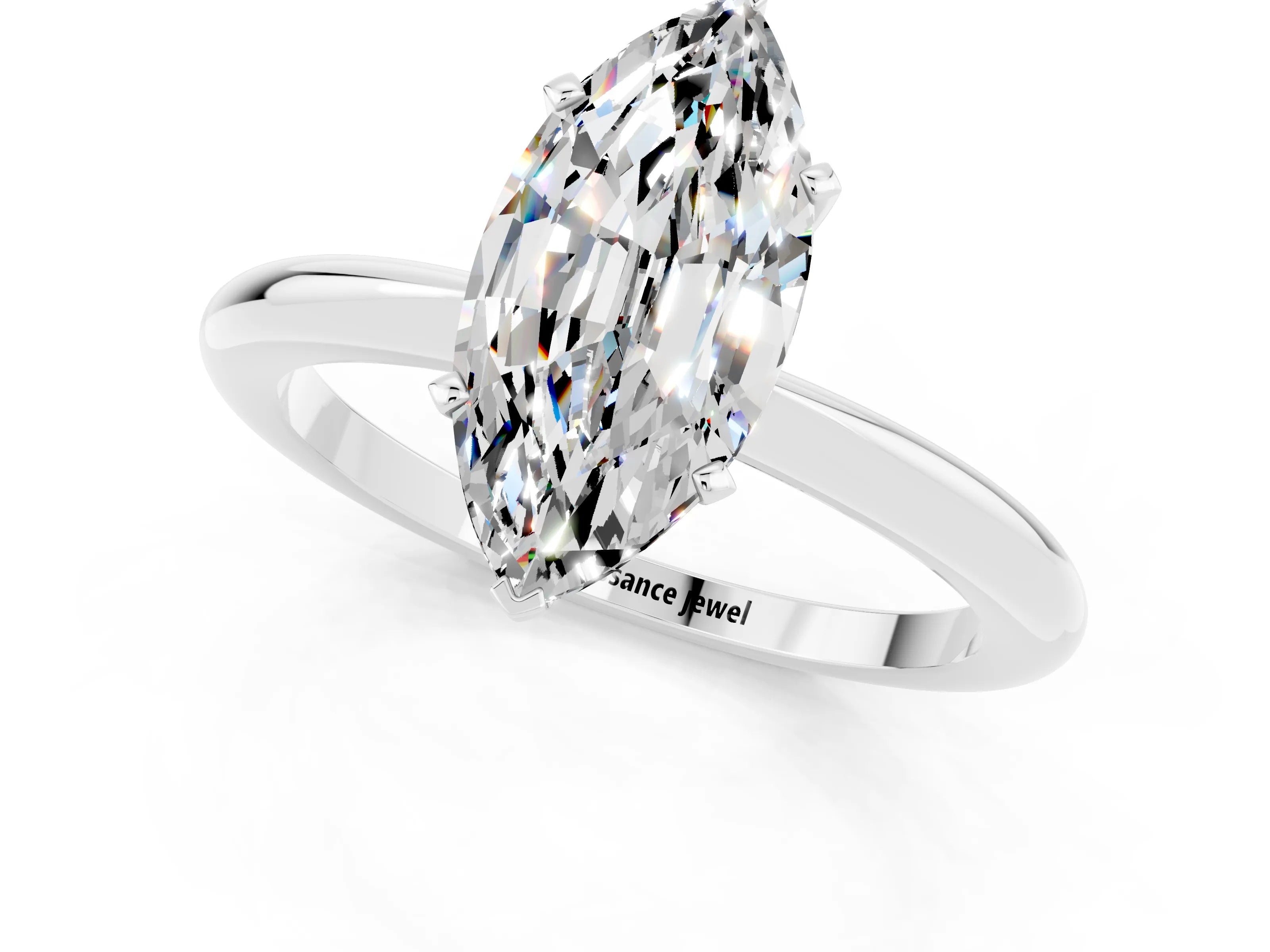 White gold Marquise Cut Moissanite Solitaire Ring with Six-Prong Setting and Classic Band_13