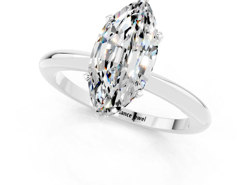 White gold Marquise Cut Moissanite Solitaire Ring with Six-Prong Setting and Classic Band_1