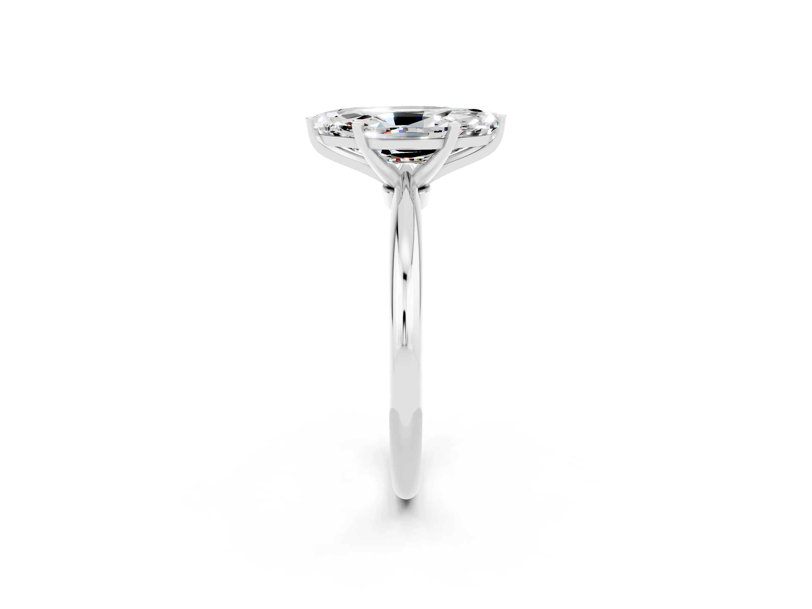 White gold Marquise Cut Moissanite Solitaire Ring with Six-Prong Setting and Classic Band_2