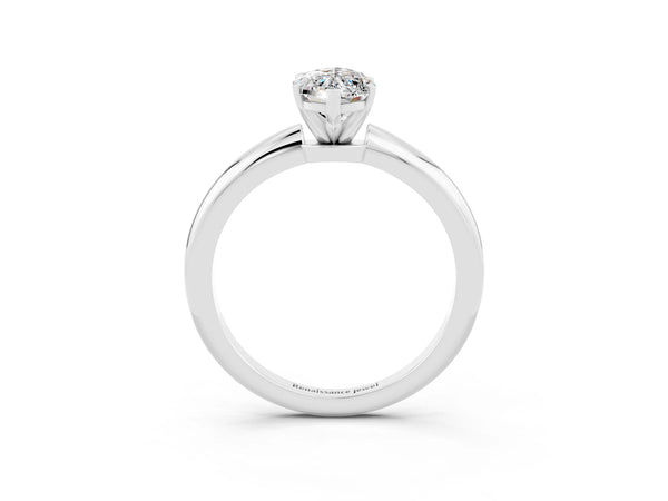 Platinum Marquise Cut Moissanite Solitaire Ring with Six-Prong Setting and Classic Band