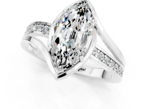 White gold Marquise Cut Moissanite Solitaire Ring with Split Shank and Prong Setting_1