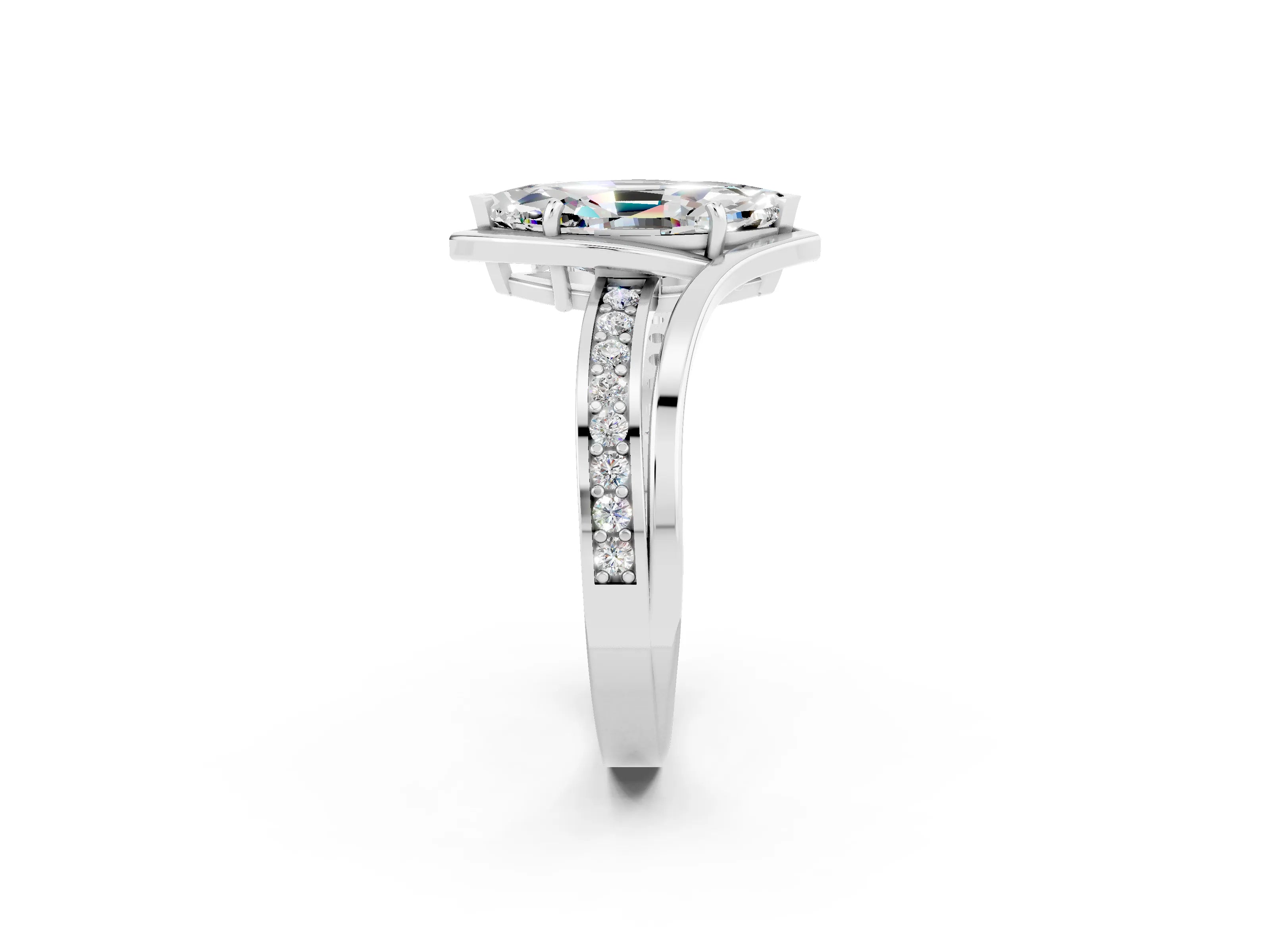 White gold Marquise Cut Moissanite Solitaire Ring with Split Shank and Prong Setting_2