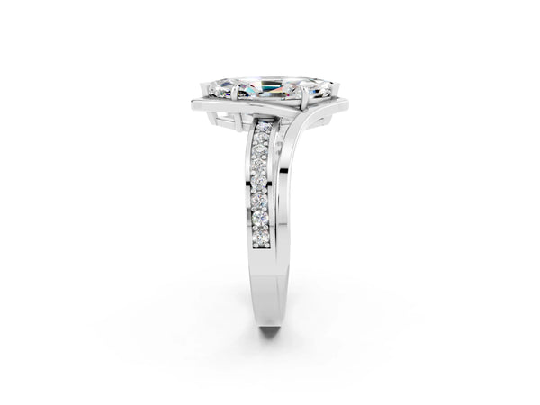 White gold Marquise Cut Moissanite Solitaire Ring with Split Shank and Prong Setting