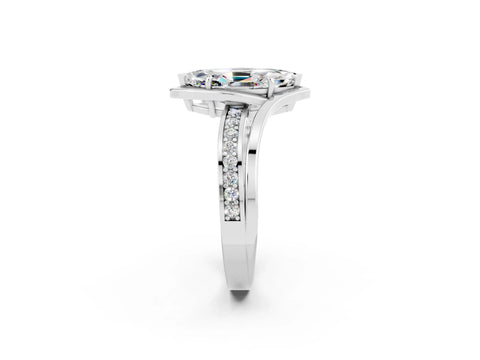 White gold Marquise Cut Moissanite Solitaire Ring with Split Shank and Prong Setting_2