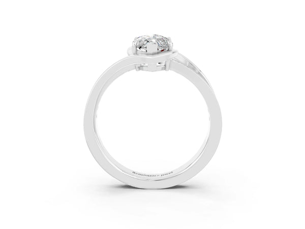 Silver Marquise Cut Moissanite Solitaire Ring with Split Shank and Prong Setting