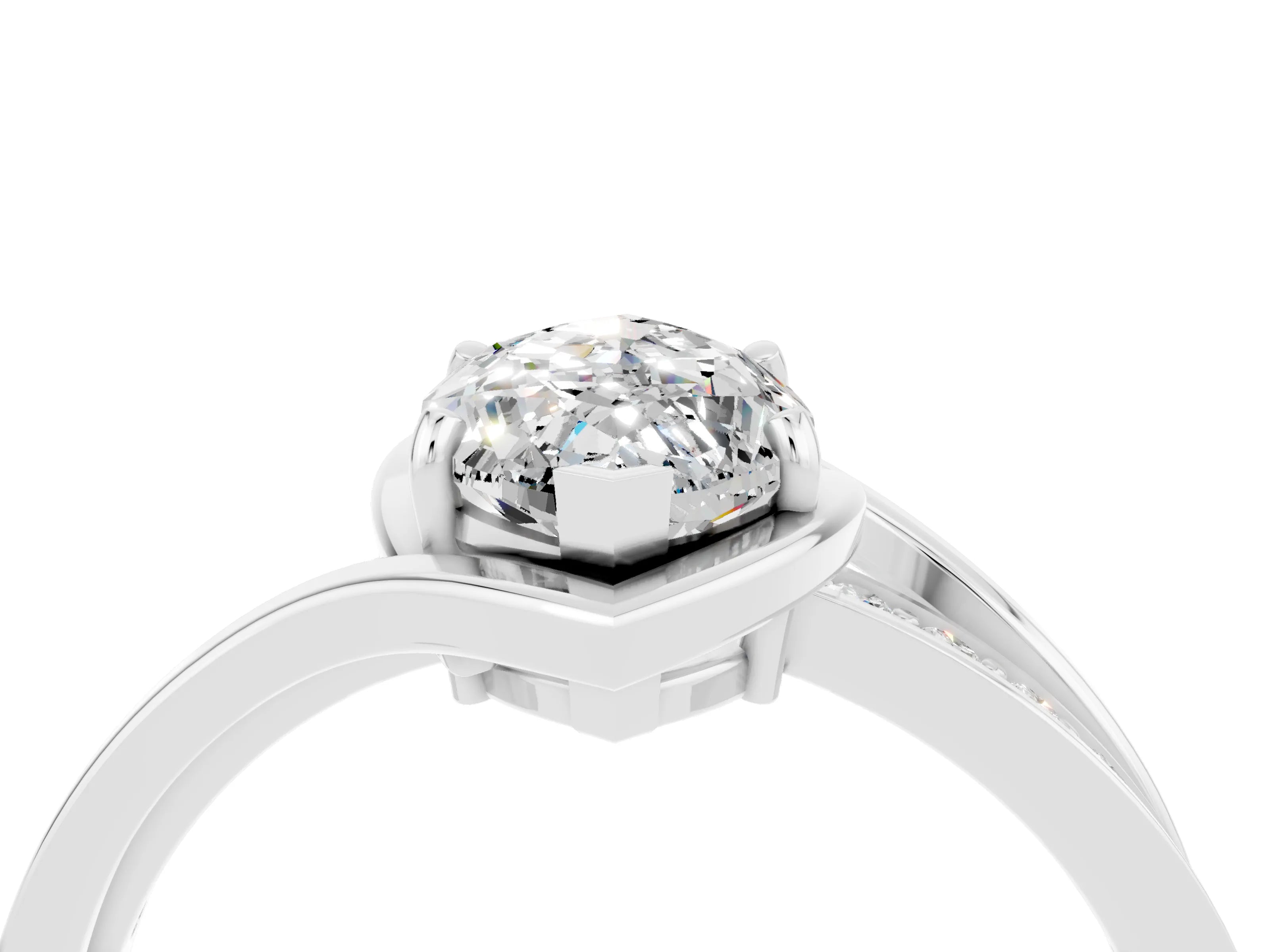 White gold Marquise Cut Moissanite Solitaire Ring with Split Shank and Prong Setting_4