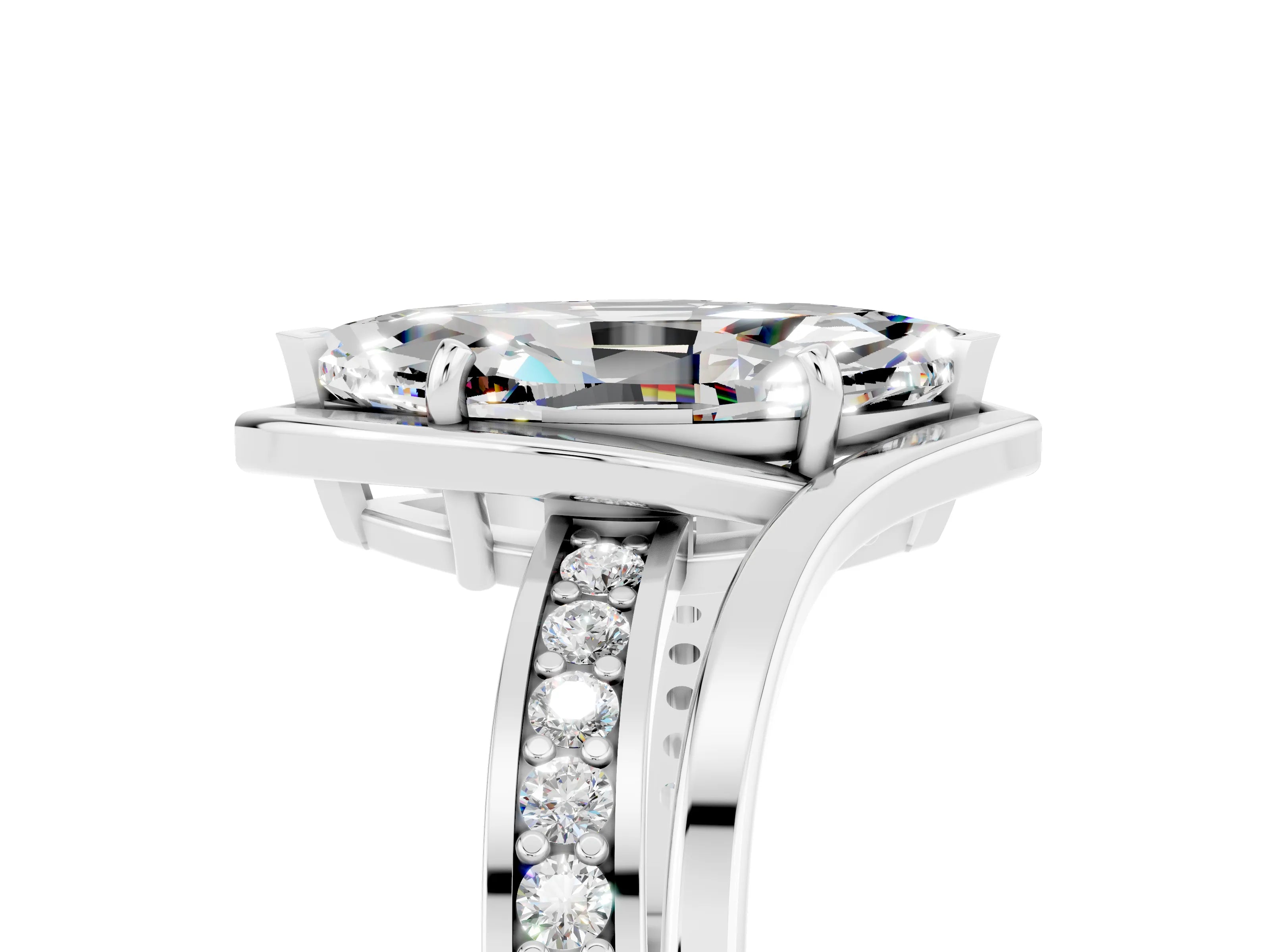 White gold Marquise Cut Moissanite Solitaire Ring with Split Shank and Prong Setting_5
