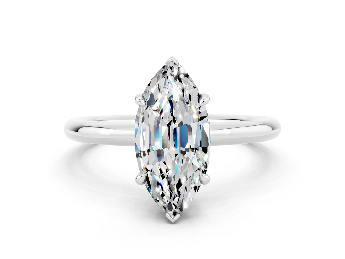 White gold Marquise Cut Moissanite Solitaire Ring with Thin Band and Four-Prong Setting_12