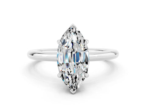 White gold Marquise Cut Moissanite Solitaire Ring with Thin Band and Four-Prong Setting_12