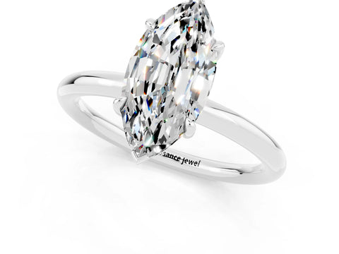 White gold Marquise Cut Moissanite Solitaire Ring with Thin Band and Four-Prong Setting_13