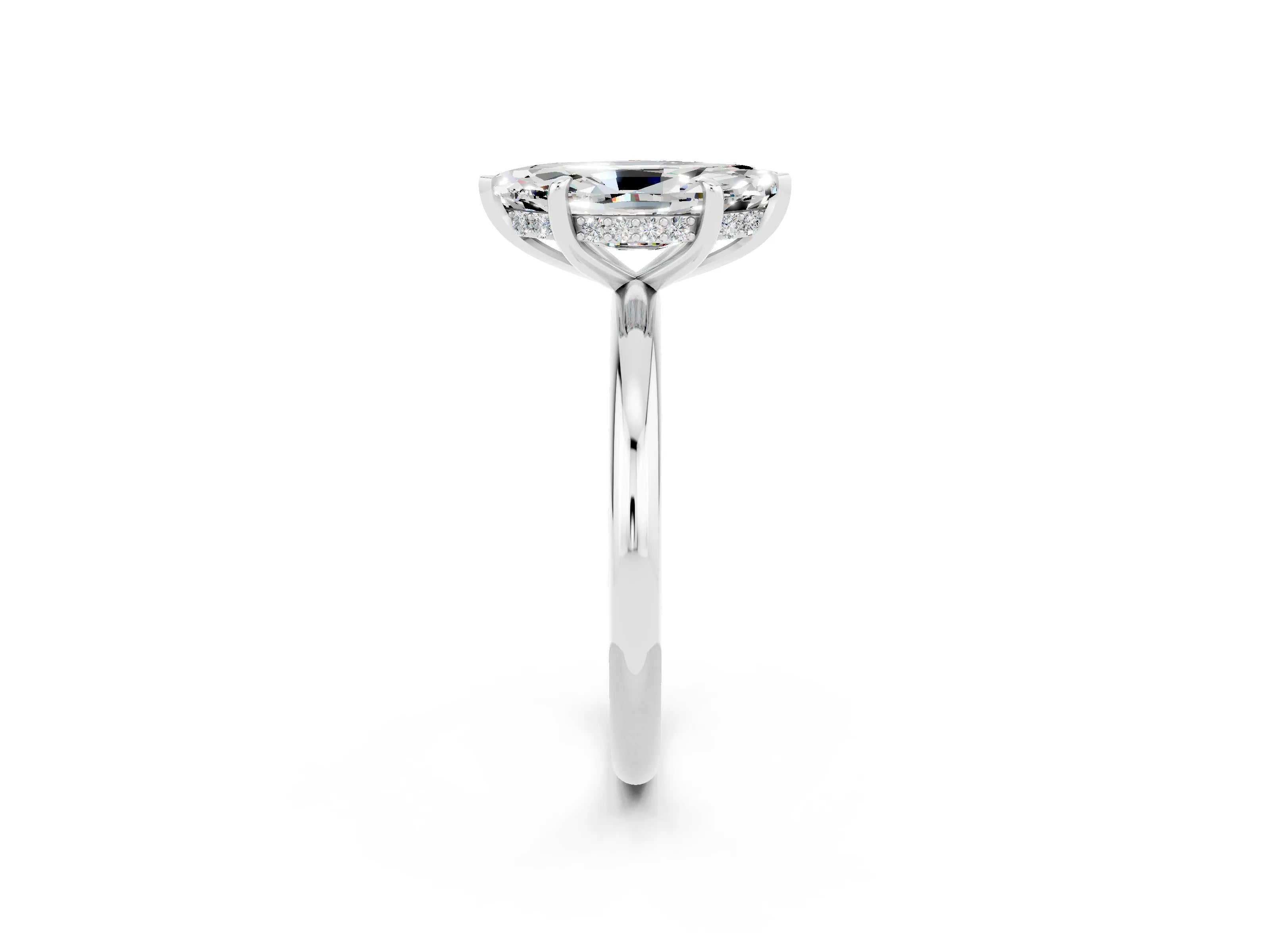 White gold Marquise Cut Moissanite Solitaire Ring with Thin Band and Four-Prong Setting_14