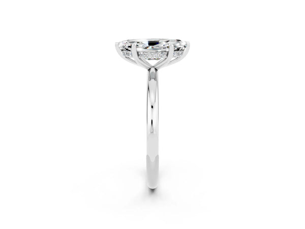 White gold Marquise Cut Moissanite Solitaire Ring with Thin Band and Four-Prong Setting