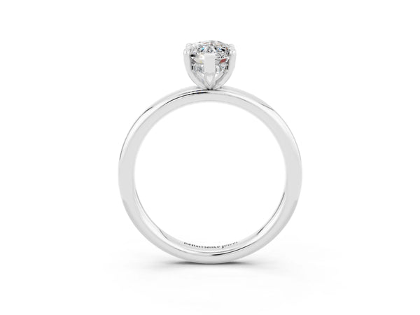 White gold Marquise Cut Moissanite Solitaire Ring with Thin Band and Four-Prong Setting