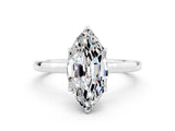 White gold Marquise Cut Moissanite Solitaire Ring with Thin Band and Prong Setting_12