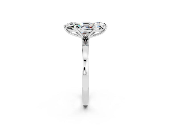 White gold Marquise Cut Moissanite Solitaire Ring with Thin Band and Prong Setting