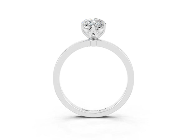 Platinum Marquise Cut Moissanite Solitaire Ring with Thin Band and Prong Setting
