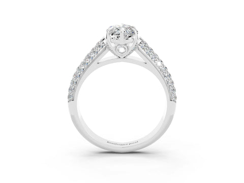 White gold Marquise Cut Moissanite Solitaire Ring with Three-Row Pavé Band and Four-Prong Setting_15