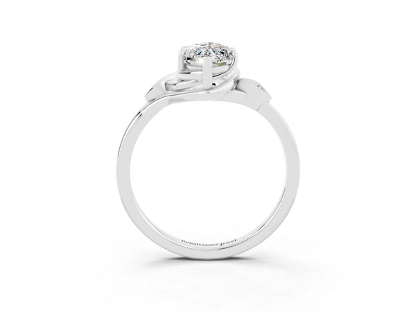 Silver Marquise Cut Moissanite Solitaire Ring with Twist Band and Four-Prong Setting