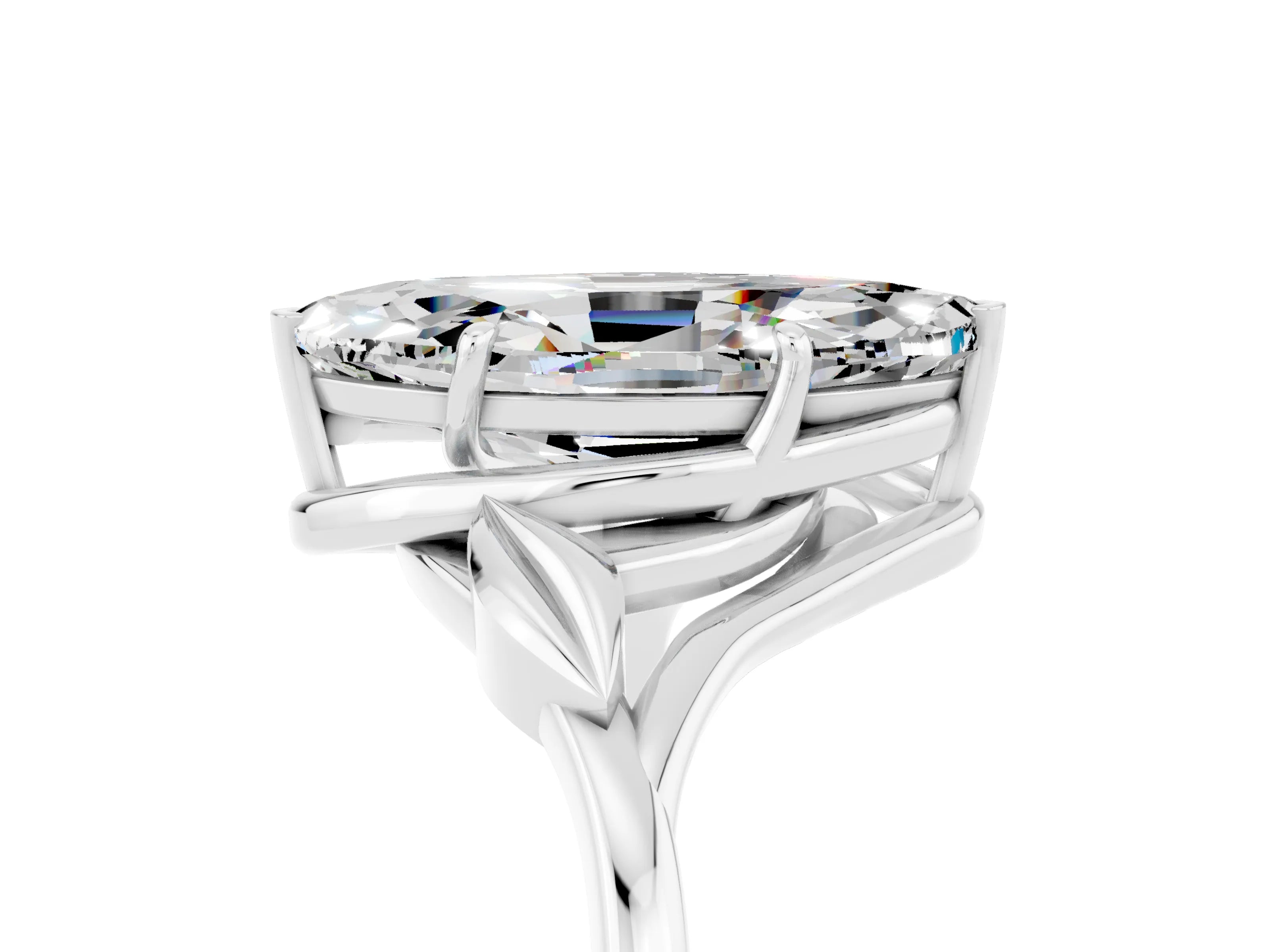 White gold Marquise Cut Moissanite Solitaire Ring with Twist Band and Four-Prong Setting_17