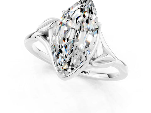 White gold Marquise Cut Moissanite Solitaire Ring with Twist Band and Four-Prong Setting_37
