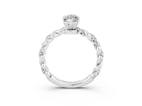 White gold Marquise Cut Moissanite Solitaire Ring with Twisted Band and Pavé Accents_3