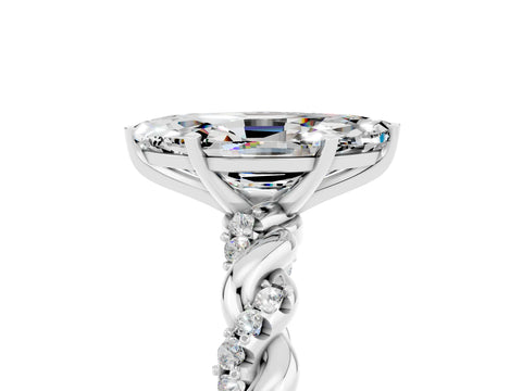 White gold Marquise Cut Moissanite Solitaire Ring with Twisted Band and Pavé Accents_5