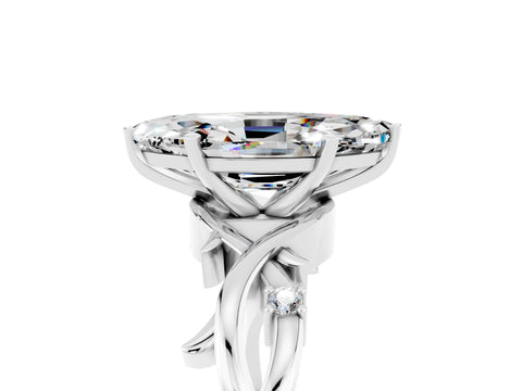 White gold Marquise Cut Moissanite Solitaire Ring with Twisted Band and Prong Setting_17